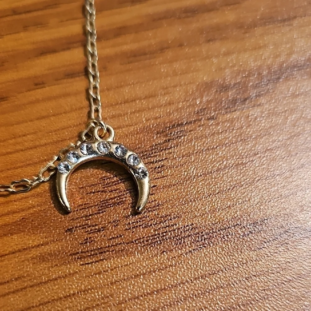 Kids Gold Crescent Moon Necklace with Crystals 12